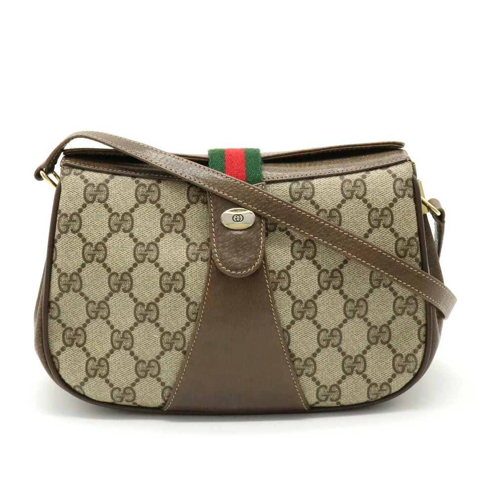 Gucci GG Plus Gucci Sherry Crossbody Bag Leather Beige Brown Cream Brown